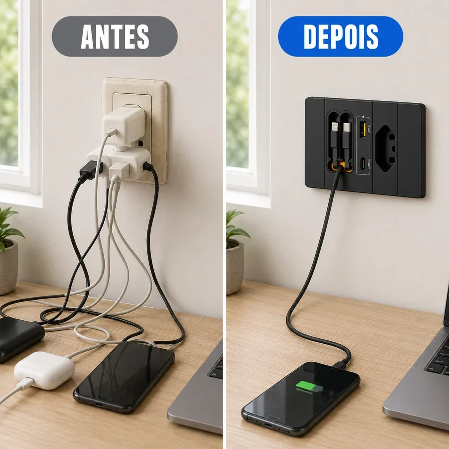 Comparação antes e depois da instalação da Tomada Inteligente Plugmax