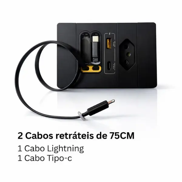 Tomada Inteligente Plugmax — tomada, USB, USB-C e 2 cabos retráteis — imagem 5 da galeria